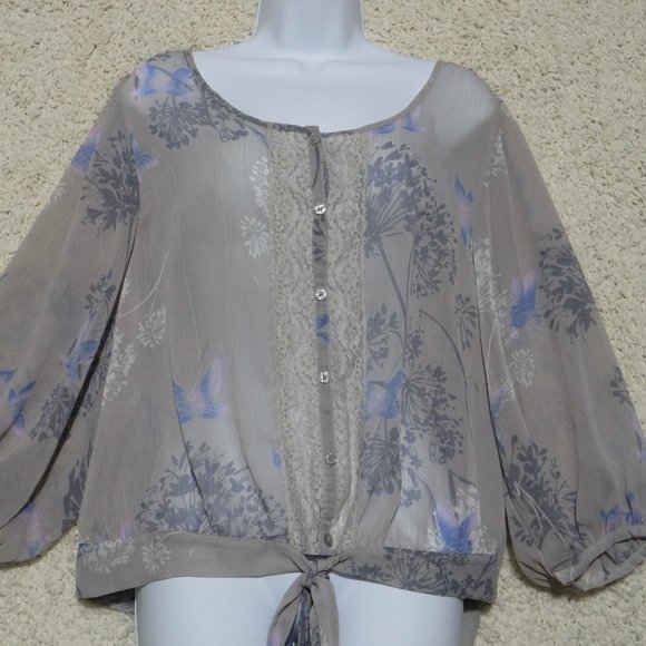 Express* Women's 3/4 Long Sleeve Button Down Boat Neck Blouse‎ Size~ Large - Picture 1 of 10